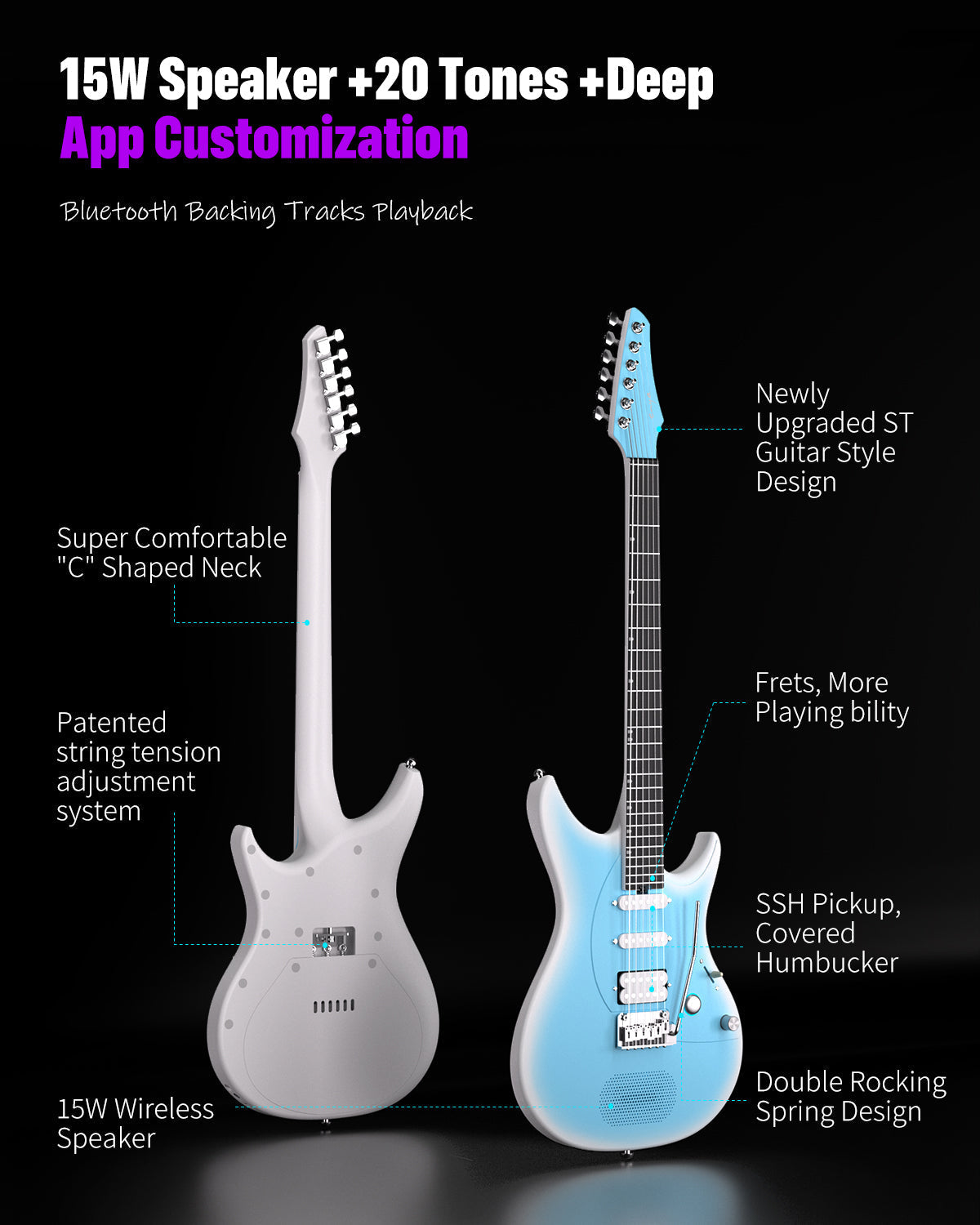 Enya Inspire Smart Electric Guitar - Light Blue |  ENYA |  SMART GUITAR |  Zoso Music