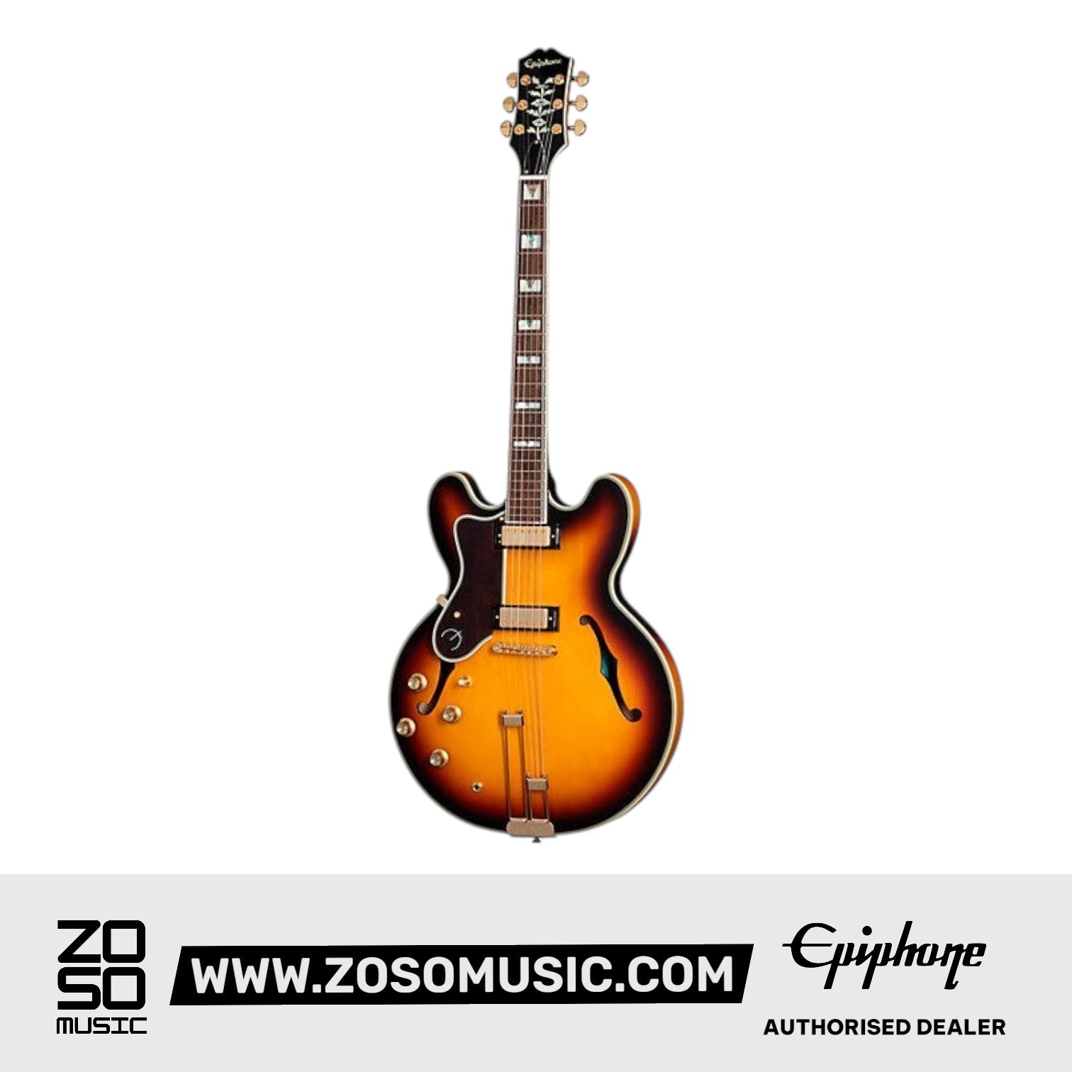 Epiphone EOSHVSGH1L Sheraton Frequensator Semi-hollowbody Left-handed Electric Guitar - Vintage Sunburst |  EPIPHONE |  ELECTRIC GUITAR |  Zoso Music