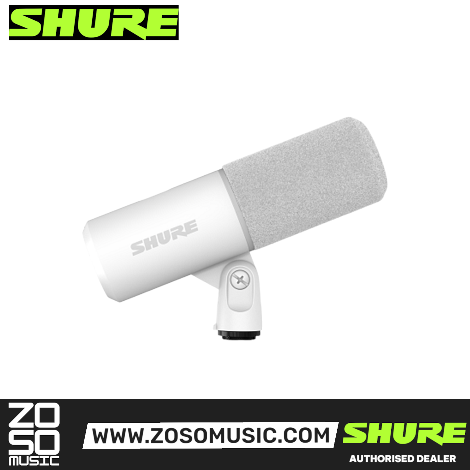 Zoso Music Shure MV6 USB gaming microphone in white with a dynamic capsule and integrated pop filter design.