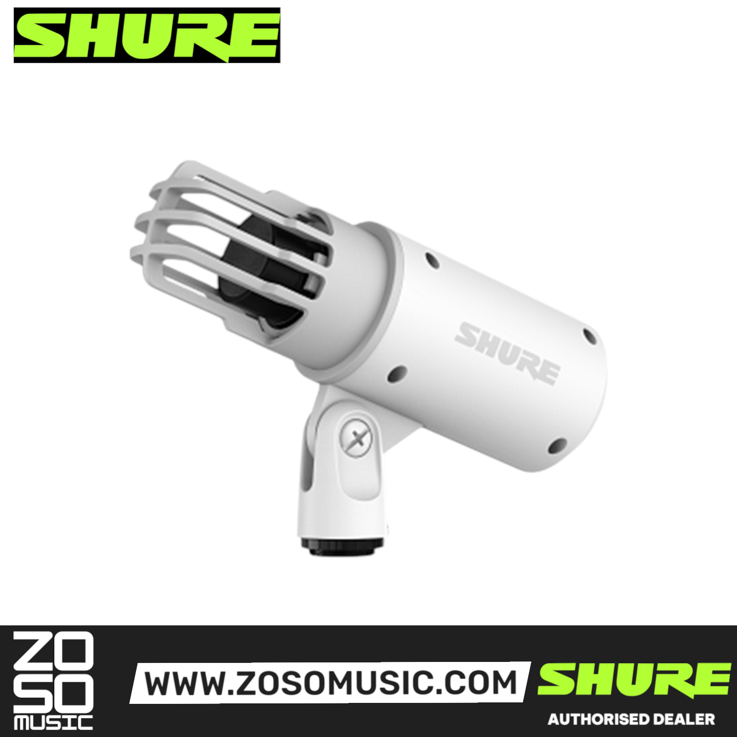 Zoso Music Shure MV6 Gen 2 white dynamic USB gaming microphone with cardioid capsule and integrated pop filter.