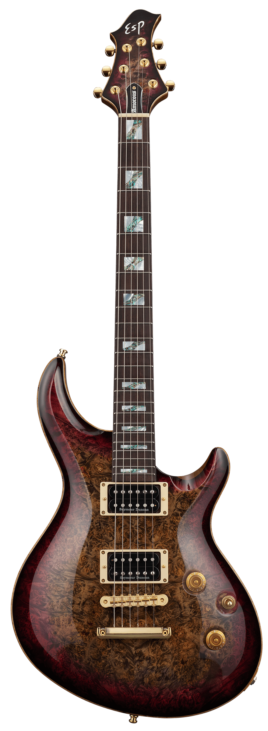 ESP Original MYSTIQUE NT-CTM/Burl Maple - Reptile Red Burst [MIJ - Made in Japan] |  ESP |  BASS GUITAR |  Zoso Music