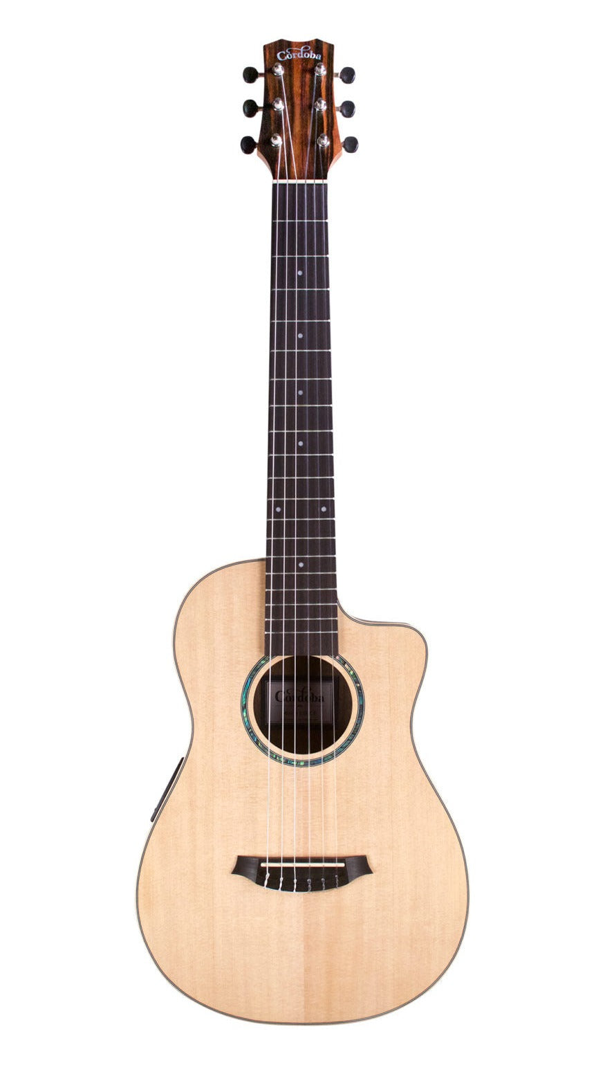 Cordoba Mini II EB-CE Classical Guitar - Solid Spruce Top, Striped Ebony Back & Sides