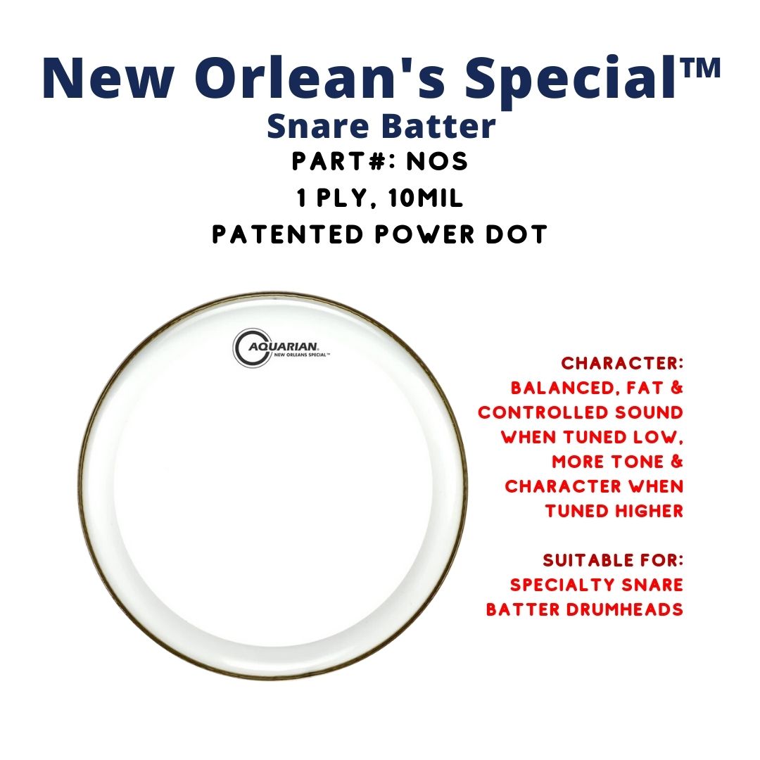 Aquarian NOS New Orleans Snare Batter 1ply 10mil Snare Drum Head