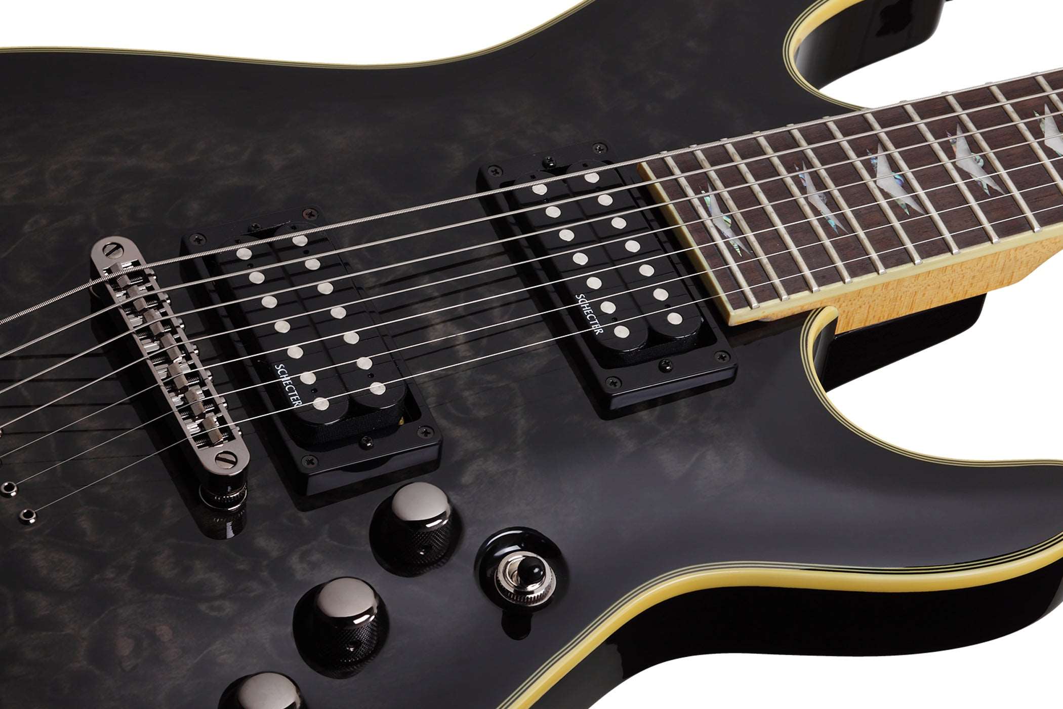 SCHECTER ELECTRIC GUITAR OMEN EXTREME 7 STRING SEE THROUGH BLACK (2007) MADE IN INDONESIA, SCHECTER, ELECTRIC GUITAR, schecter-electric-guitar-omenextreme7-stblk, ZOSO MUSIC SDN BHD