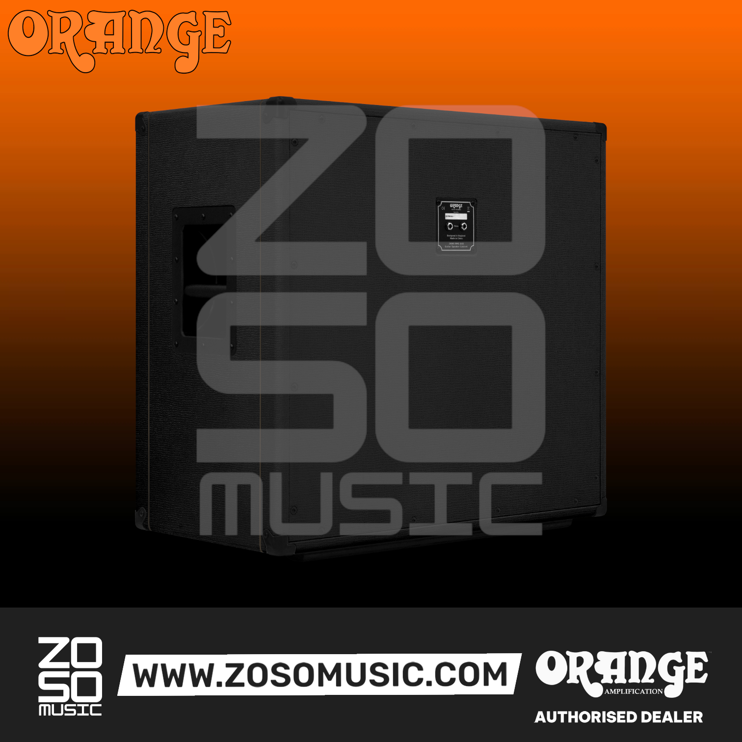 Zoso Music Orange Crush Pro 4x12 closed-back guitar speaker cabinet in black with rugged birch plywood construction.