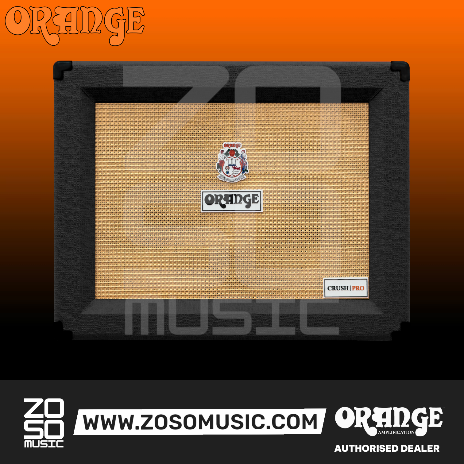 Zoso Music Orange Crush CR60C 60-watt 1x12 combo guitar amplifier in black with classic woven grille cloth