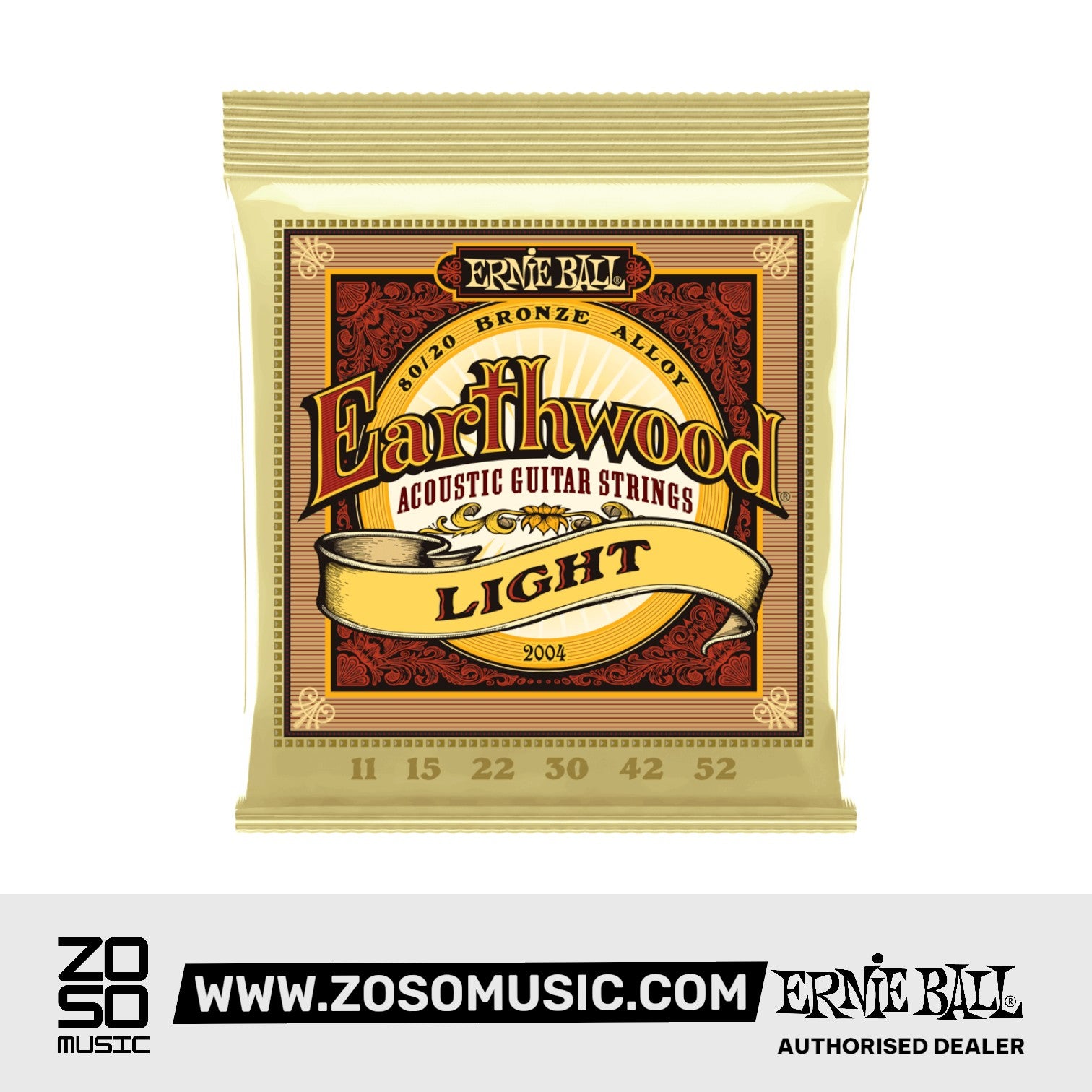 ERNIE BALL 2004 EARTHWOOD 80/20 BRONZE ALLOY ACOUSTIC GUITAR STRINGS, LIGHT (.011-.052) | ERNIE BALL , Zoso Music