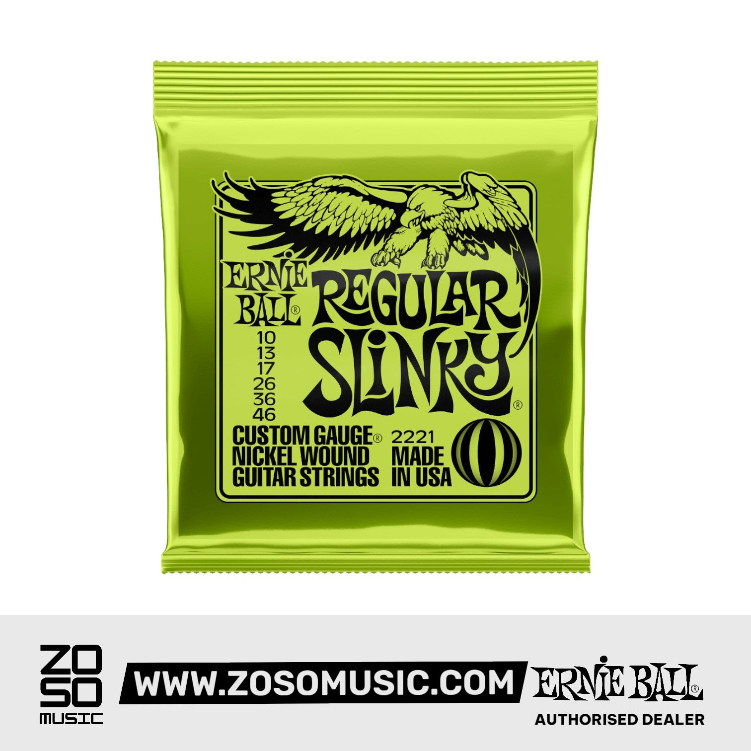 Ernie Ball P02221 Regular Slinky Nickel Wound Electric Guitar Strings, 10-46 Gauge | Zoso Music Sdn Bhd