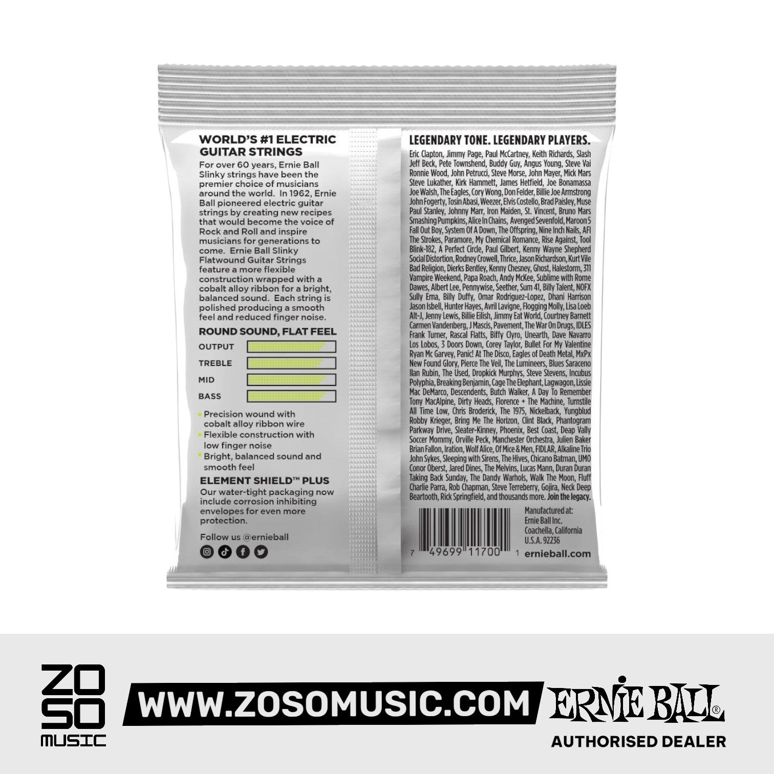 Ernie Ball P02591 Regular Slinky Flatwound Electric Guitar Strings, 10-46 Gauge |  ERNIE BALL |  STRINGS-BASS GUITAR |  Zoso Music