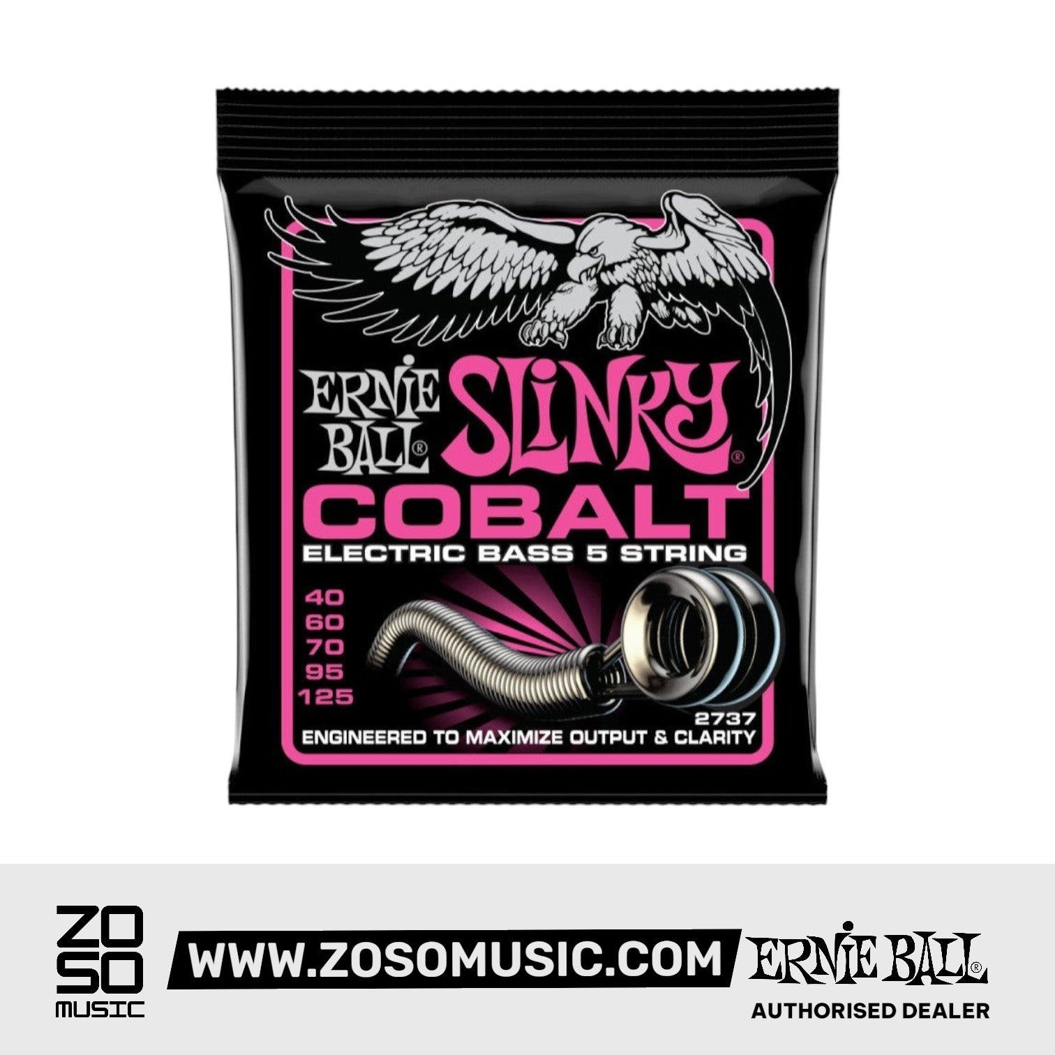 Ernie Ball P02737 Super Slinky Cobalt 5-string Electric Bass Strings, 40-125 Gauge | Zoso Music Sdn Bhd