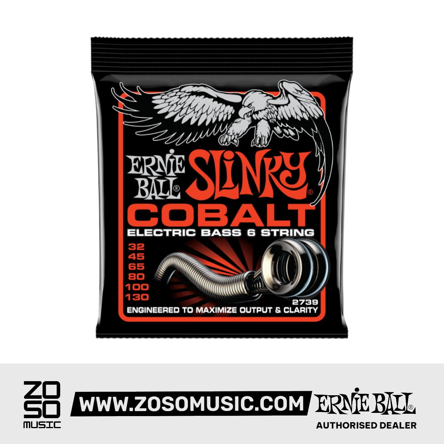 Ernie Ball P02739 Slinky Cobalt 6-string Electric Bass Strings, 32-130 Gauge | Zoso Music Sdn Bhd