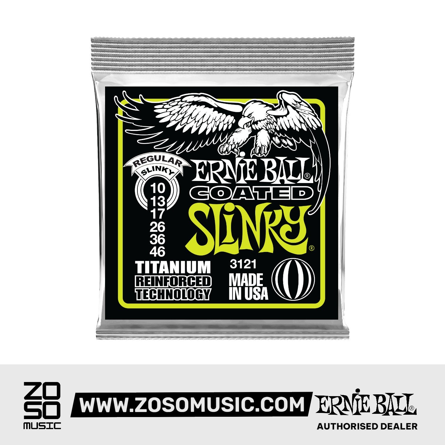 Ernie Ball Regular Slinky Titanium RPS Coated Electric Guitar Strings, 10-46 | Zoso Music Sdn Bhd