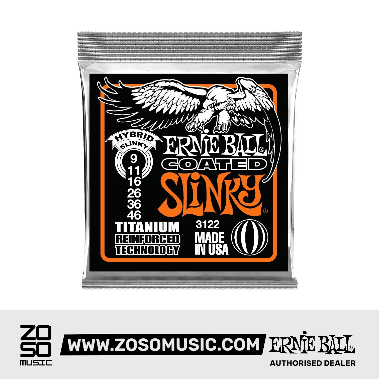 Ernie Ball Hybrid Slinky Titanium RPS Coated Electric Guitar Strings, 9-46 | Zoso Music Sdn Bhd