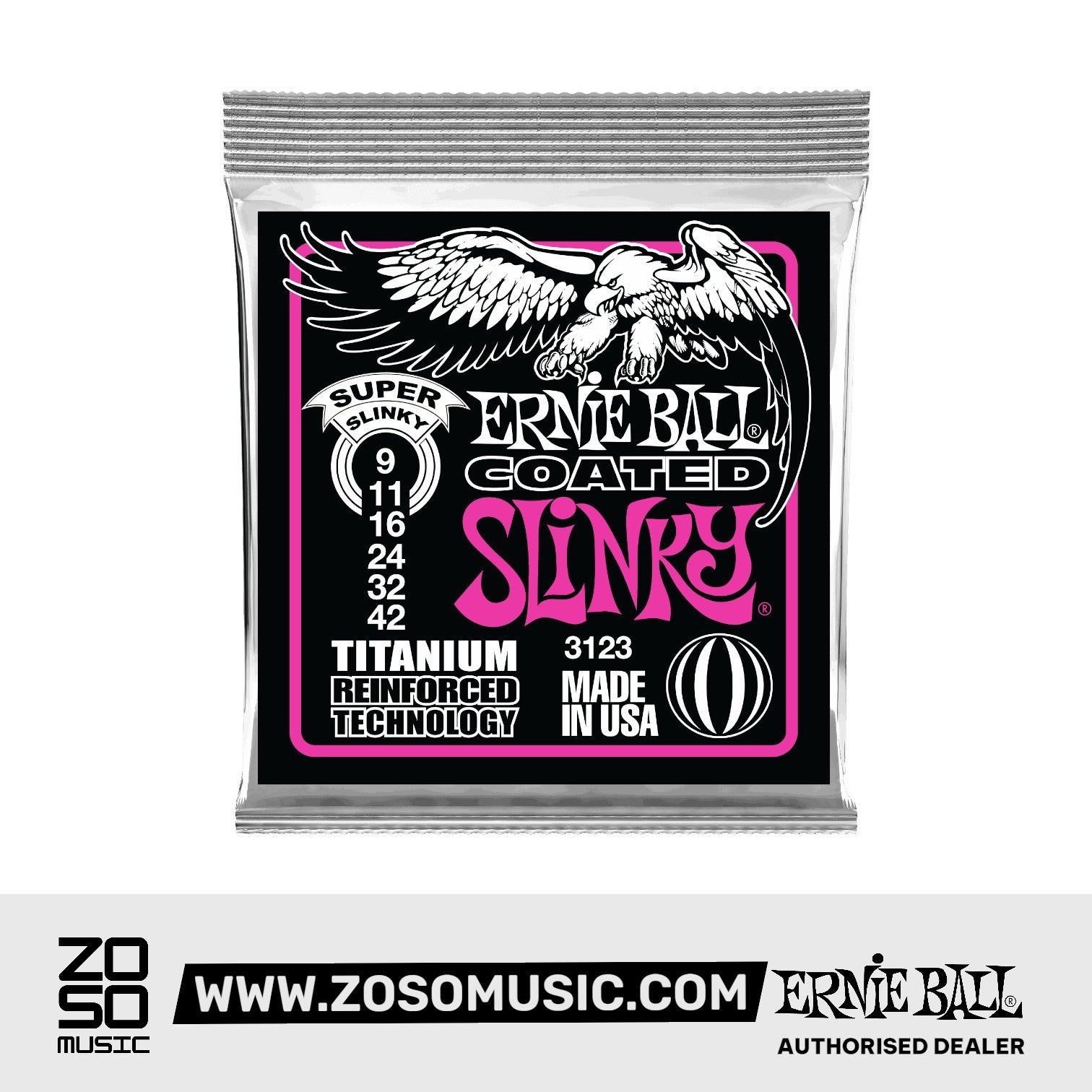Ernie Ball Super Slinky Titanium RPS Coated Electric Guitar Strings, 9-42 | Zoso Music Sdn Bhd