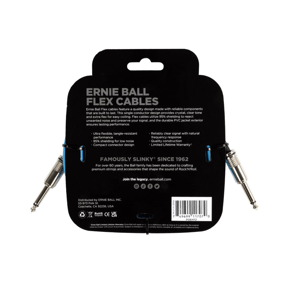 Ernie Ball EB6412 Flex Instrument Cable 10 Ft, Blue |  ERNIE BALL |  STRAP |  Zoso Music