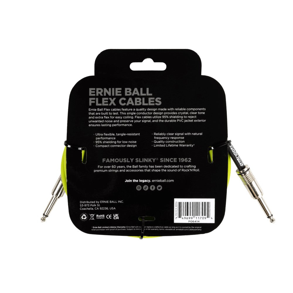 Ernie Ball P06414 Flex Instrument Cable 10 Ft, Green |  ERNIE BALL |  STRAP |  Zoso Music