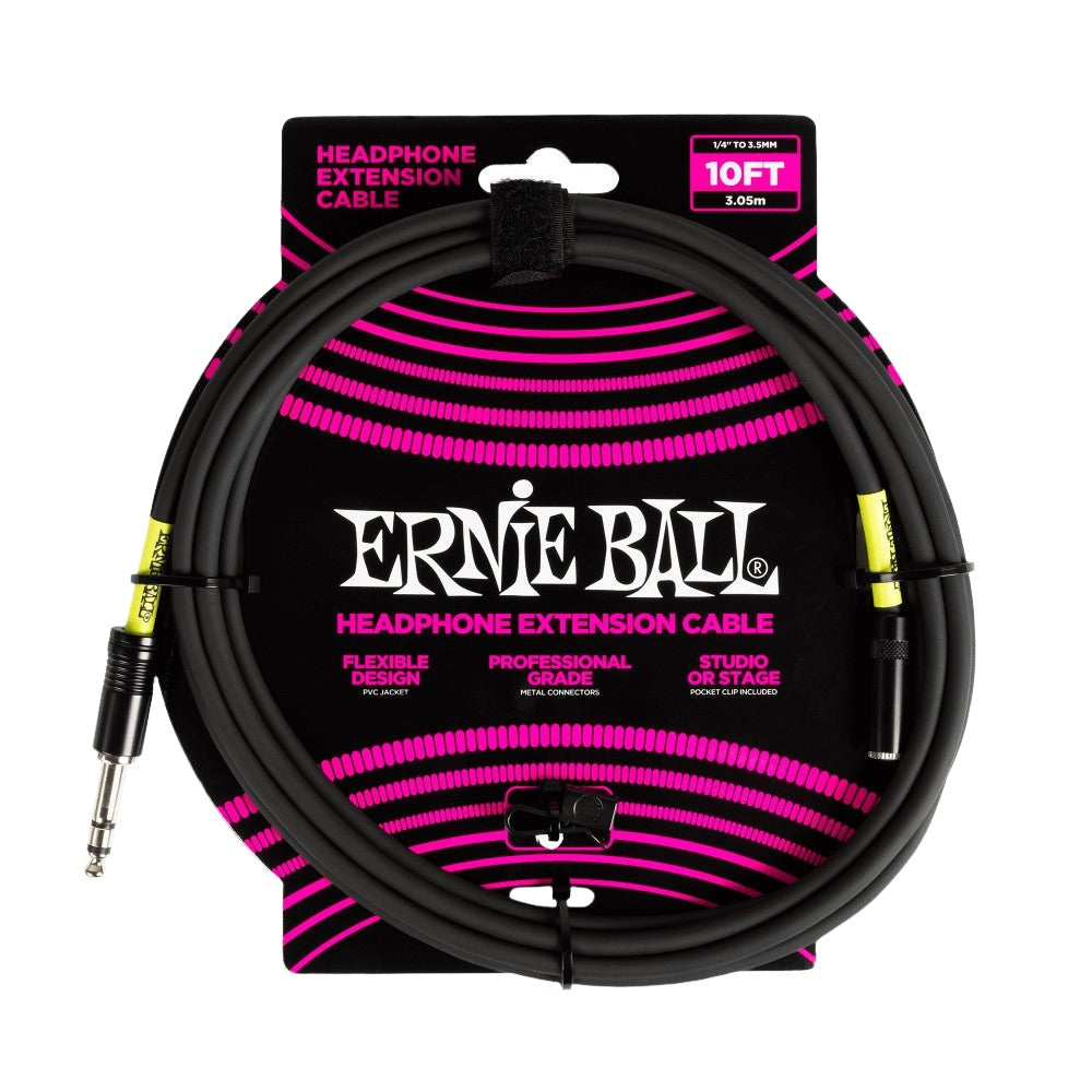 Ernie Ball EB6422 Headphone Extension Cable 1/4 To 3.5mm 10 Ft, Black | Zoso Music Sdn Bhd