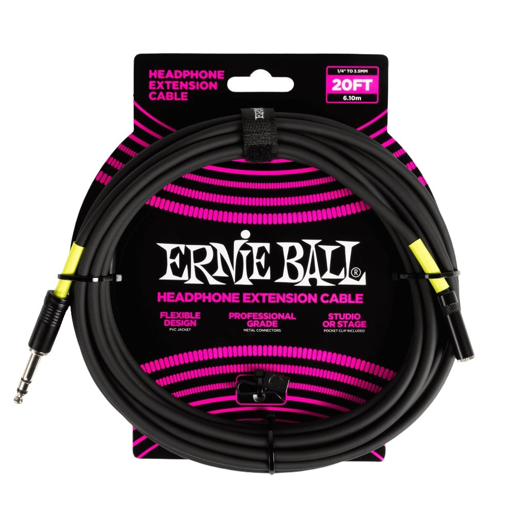 Ernie Ball EB6423 Headphone Extension Cable 1/4 To 3.5mm 20 Ft, Black | Zoso Music Sdn Bhd