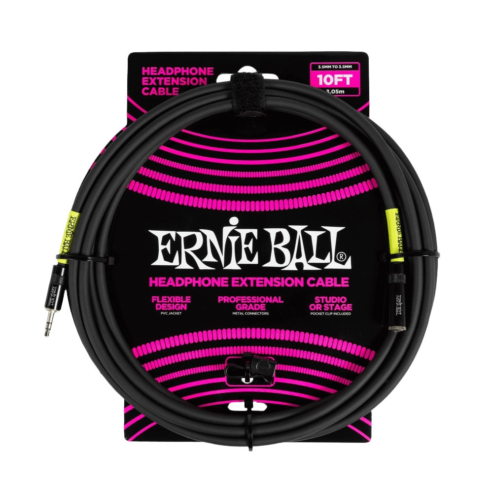 Ernie Ball EB6424 Headphone Extension Cable 3.5mm To 3.5mm 10 Ft, Black | Zoso Music Sdn Bhd