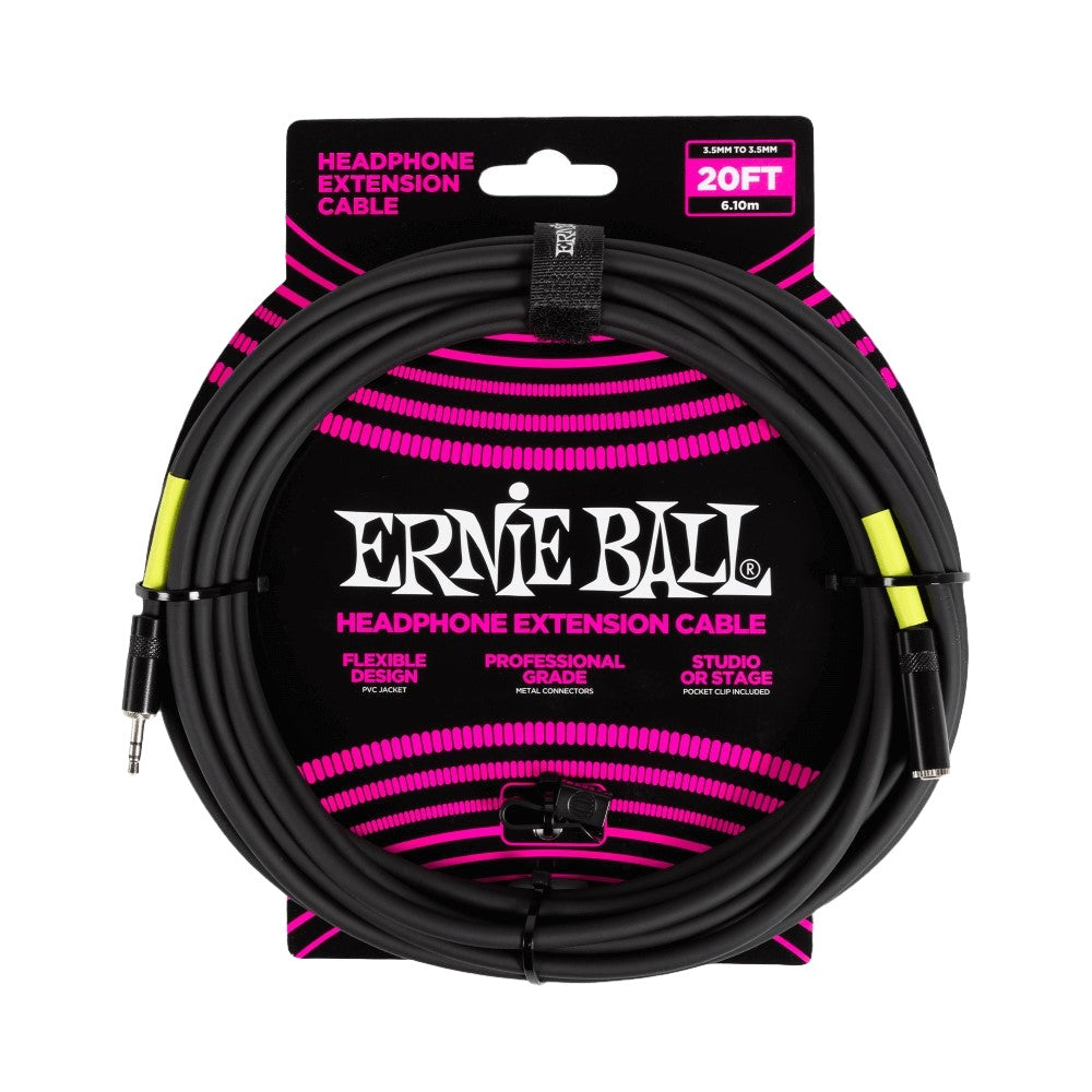 Ernie Ball EB6425 Headphone Extension Cable 3.5mm To 3.5mm 20 Ft, Black | Zoso Music Sdn Bhd