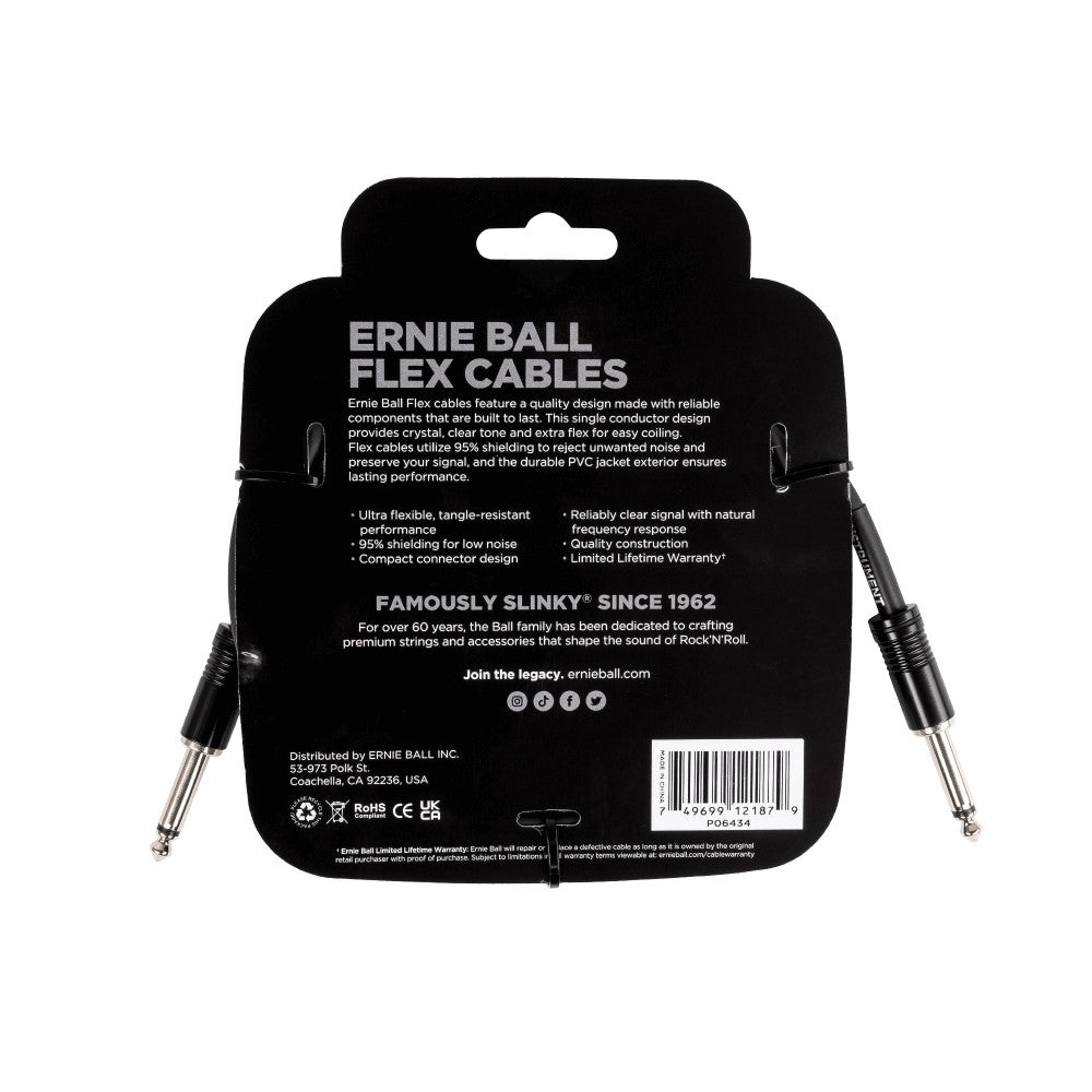 Ernie Ball P06434 Flex Instrument Cable 10 Ft, Black