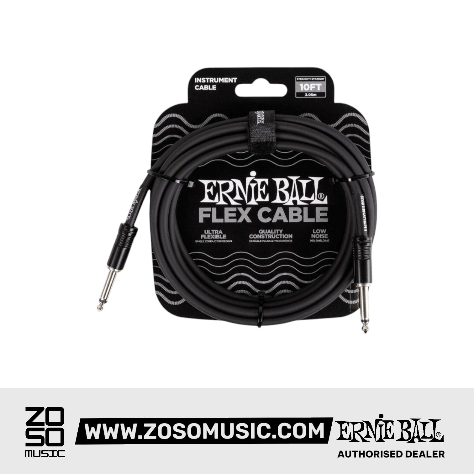 Ernie Ball P06434 Flex Instrument Cable 10 Ft, Black | Zoso Music Sdn Bhd