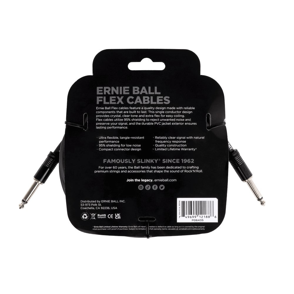 Ernie Ball P06435 Flex Instrument Cable 20 Ft, Black |  ERNIE BALL |  STRAP |  Zoso Music