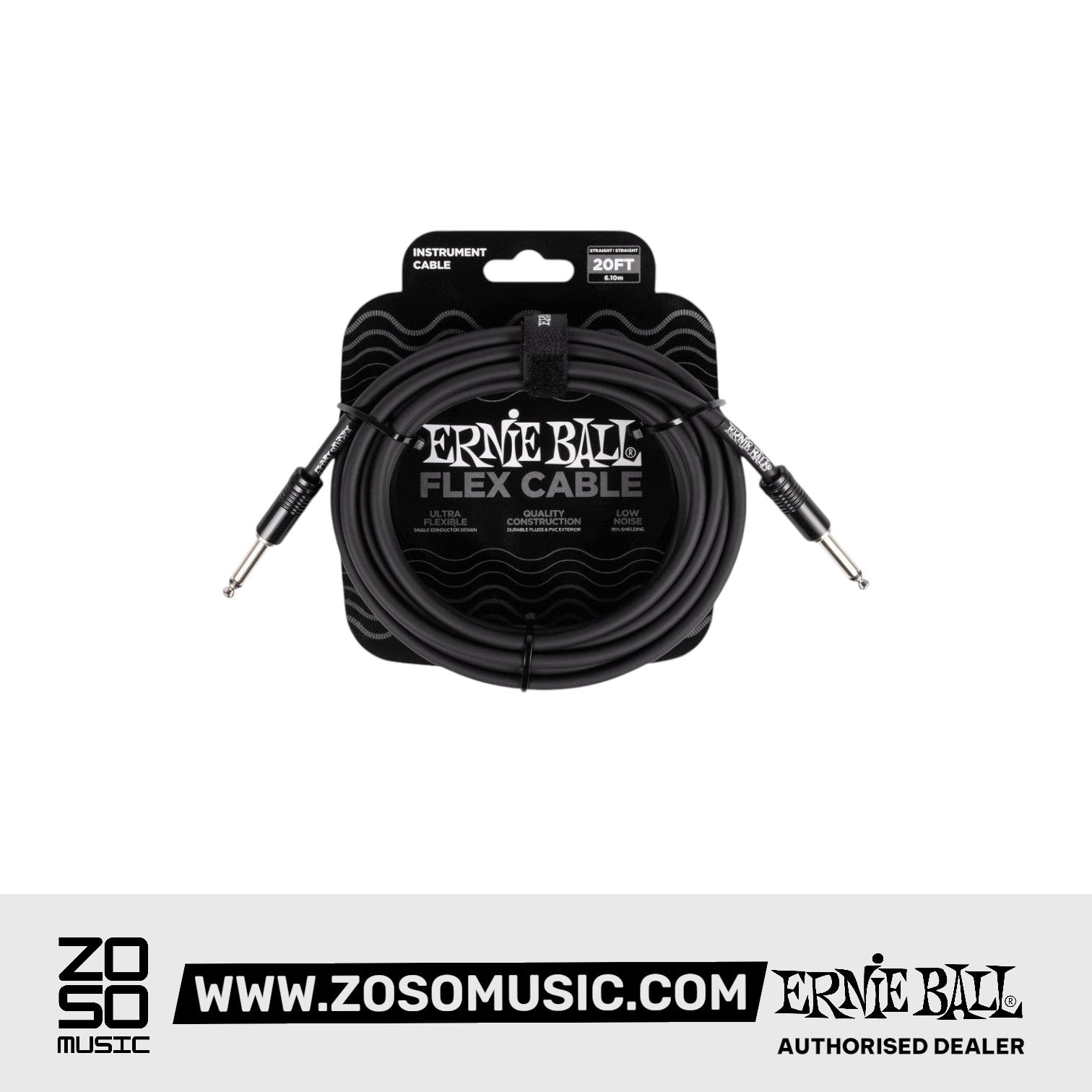 Ernie Ball P06435 Flex Instrument Cable 20 Ft, Black | Zoso Music Sdn Bhd