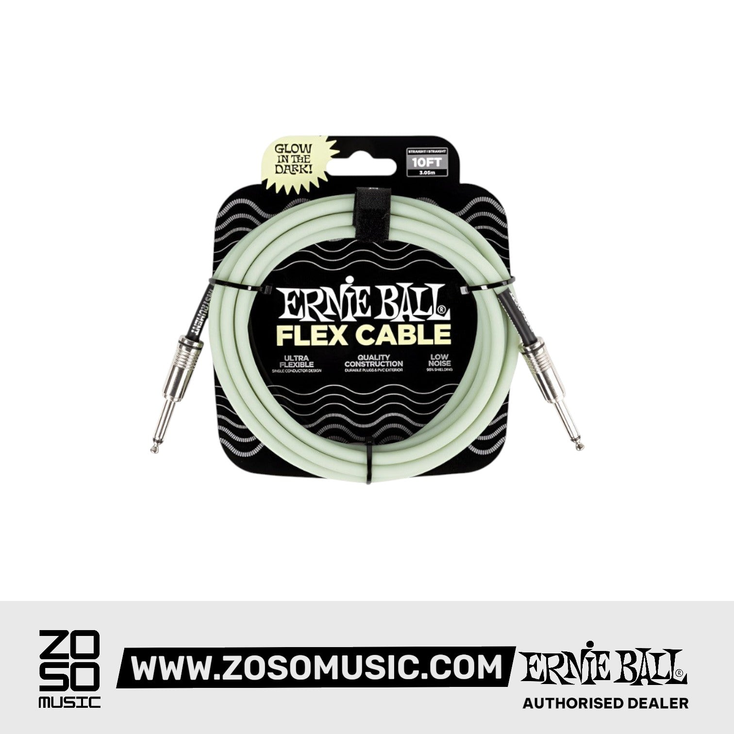 Ernie Ball P06436 Flex Instrument Cable 10 Ft, Glow In Dark | Zoso Music Sdn Bhd