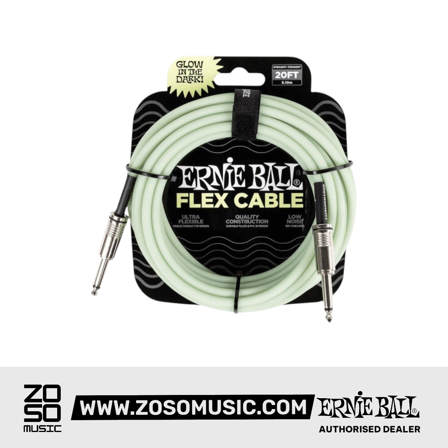 Ernie Ball P06437 Flex Instrument Cable 20 Ft, Glow In Dark | Zoso Music Sdn Bhd