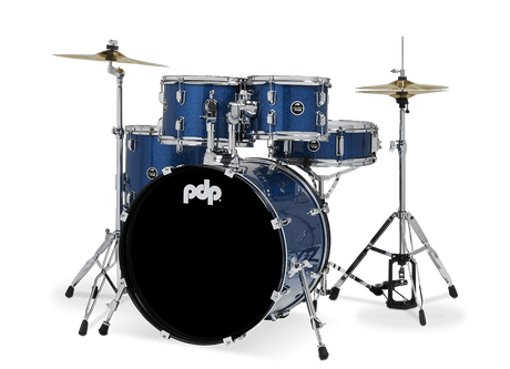 DW PDP Center Stage 5-pc Complete Drum Kit with Hardware, Stool & Cymbals - Royal Blue Sparkle