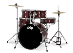 DW PDP Center Stage 5-pc Complete Drum Kit with Hardware, Stool & Cymbals - Ruby Red Sparkle |  PDP |  DRUM-ACOUSTIC |  Zoso Music