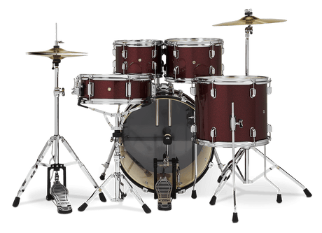 DW PDP Center Stage 5-pc Complete Drum Kit with Hardware, Stool & Cymbals - Ruby Red Sparkle