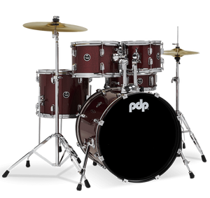 DW PDP Center Stage 5-pc Complete Drum Kit with Hardware, Stool & Cymbals - Ruby Red Sparkle | Zoso Music Sdn Bhd