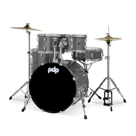DW PDP Center Stage 5-pc Complete Drum Kit with Hardware, Stool & Cymbals - Silver Sparkle