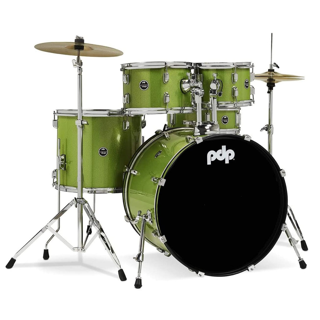 DW PDP Center Stage 5-pc Complete Drum Kit with Hardware, Stool & Cymbals - Electric Green Sparkle |  PDP |  DRUM-ACOUSTIC |  Zoso Music