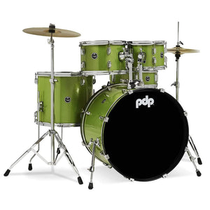 DW PDP Center Stage 5-pc Complete Drum Kit with Hardware, Stool & Cymbals - Electric Green Sparkle |  PDP |  DRUM-ACOUSTIC |  Zoso Music