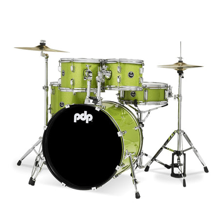 DW PDP Center Stage 5-pc Complete Drum Kit with Hardware, Stool & Cymbals - Electric Green Sparkle |  PDP |  DRUM-ACOUSTIC |  Zoso Music