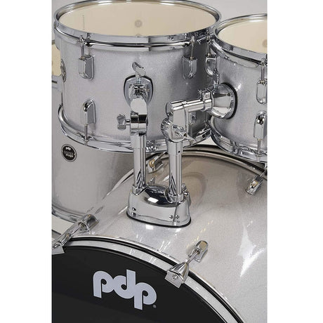 DW PDP Center Stage 5-pc Complete Drum Kit with Hardware, Stool & Cymbals - Diamond White Sparkle