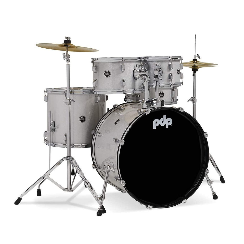 DW PDP Center Stage 5-pc Complete Drum Kit with Hardware, Stool & Cymbals - Diamond White Sparkle | Zoso Music Sdn Bhd