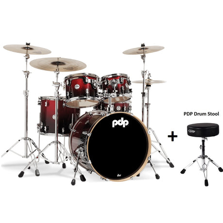 DW PDP Concept Maple 5-pc Drum Kit with Hardware - Red to Black Fade