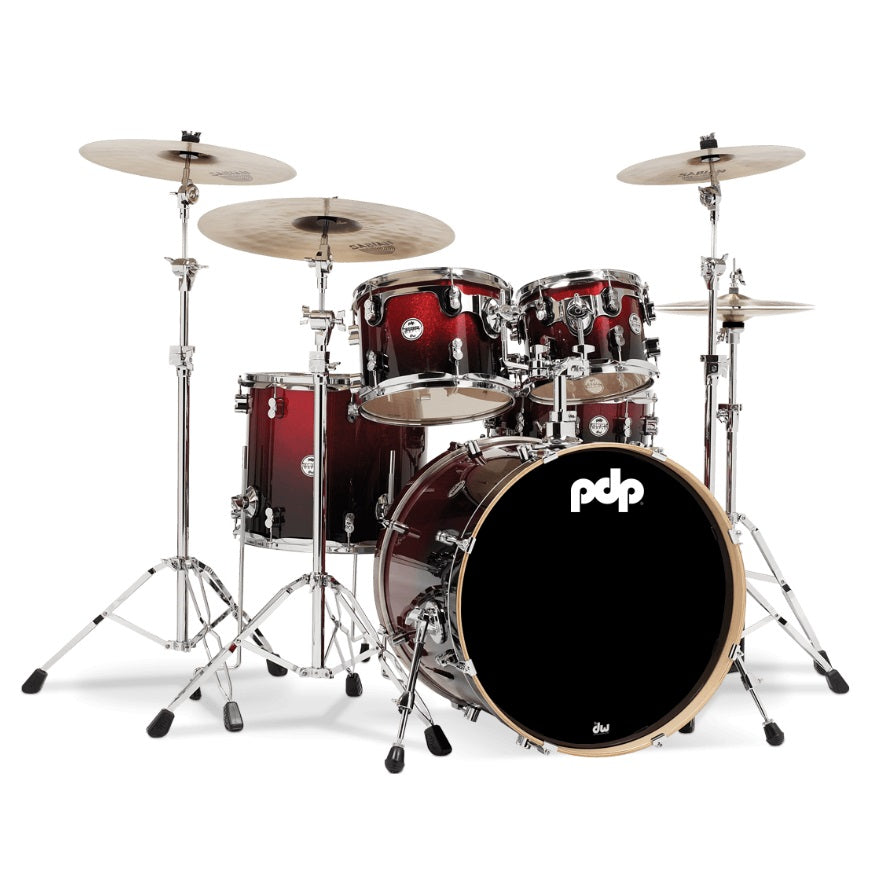 DW PDP Concept Maple 5-pc Drum Kit with Hardware - Red to Black Fade | Zoso Music Sdn Bhd