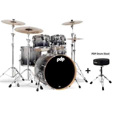 DW PDP Concept Maple 5-pc Drum Kit with Hardware - Silver to Black Fade