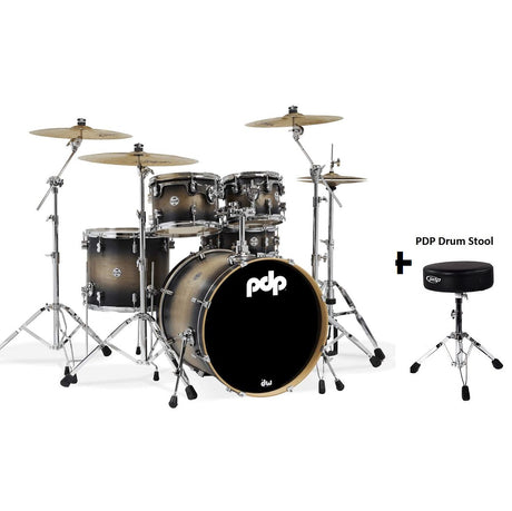 DW PDP Concept Maple 5-pc Drum Kit with Hardware - Satin Charcoal Burst