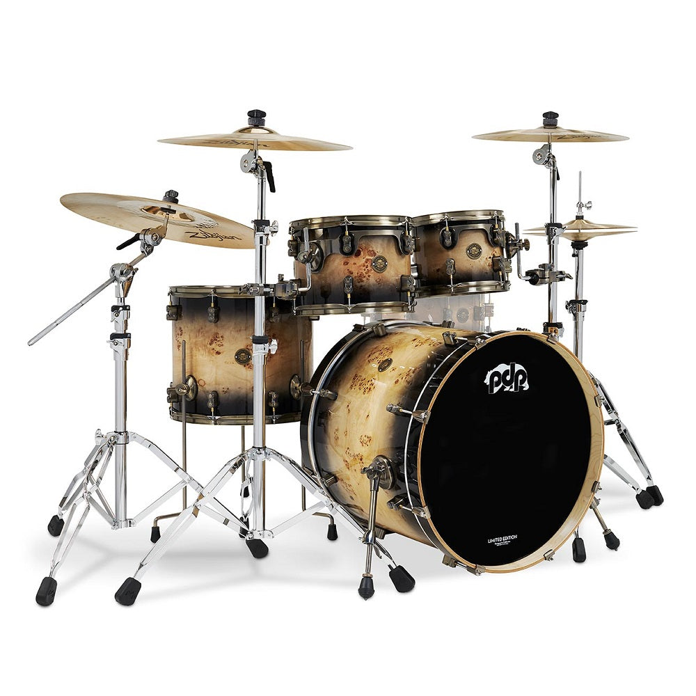 DW PDP 2023 LTD 5-pc Drum Kit with Hardware - Mapa Burl to Black Burst Lacquer | Zoso Music Sdn Bhd