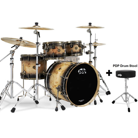 DW PDP 2023 LTD 5-pc Drum Kit with Hardware - Mapa Burl to Black Burst Lacquer |  PDP |  DRUM-ACOUSTIC |  Zoso Music