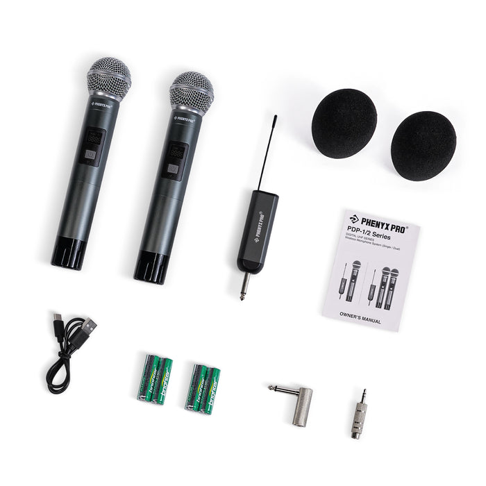 Phenyx Pro PDP-2-2H Dual Digital Portable Wireless Microphone System - 900MHz