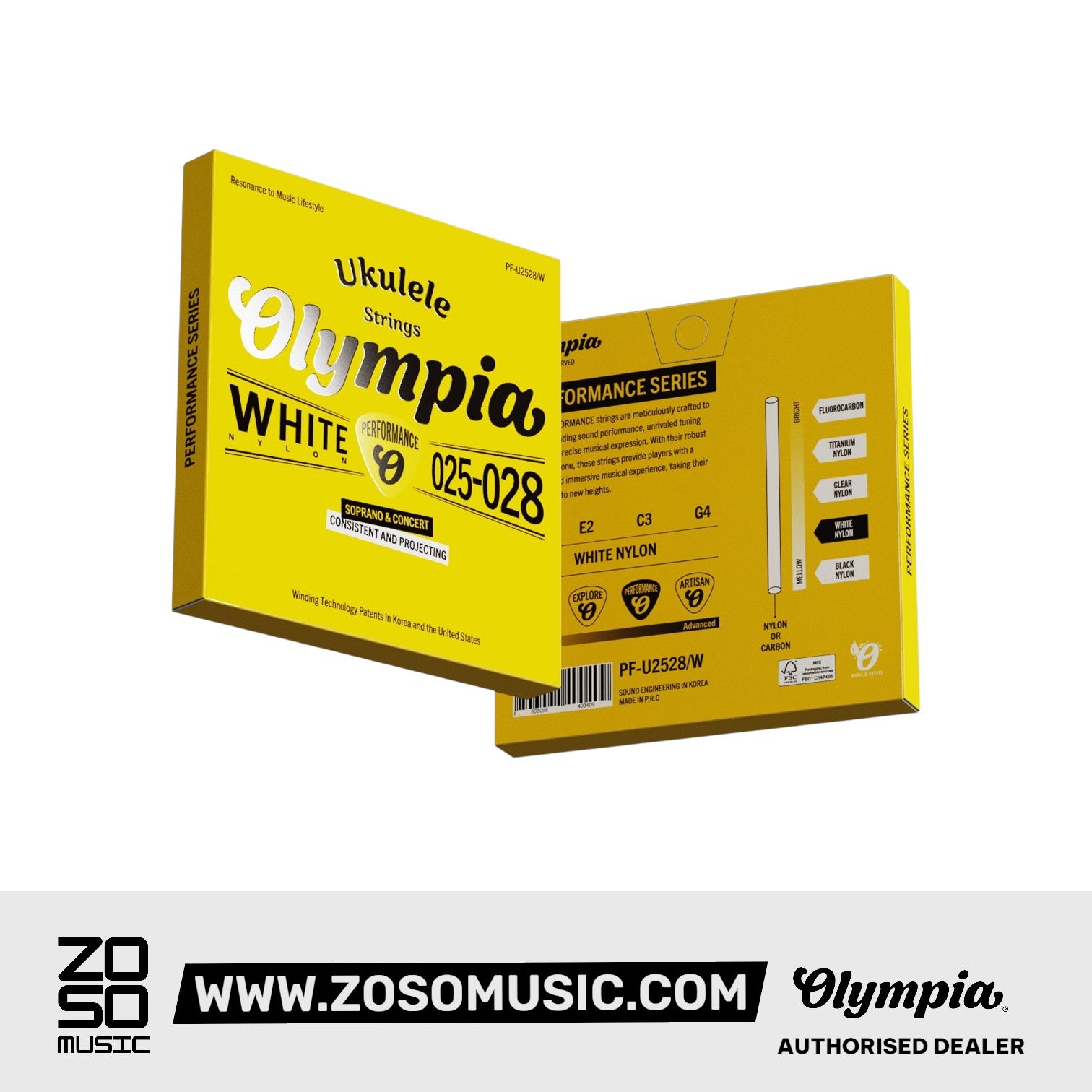 Olympia PF-U2528W Ukulele Strings Olympia White Nylon GCEA Soprano Concert