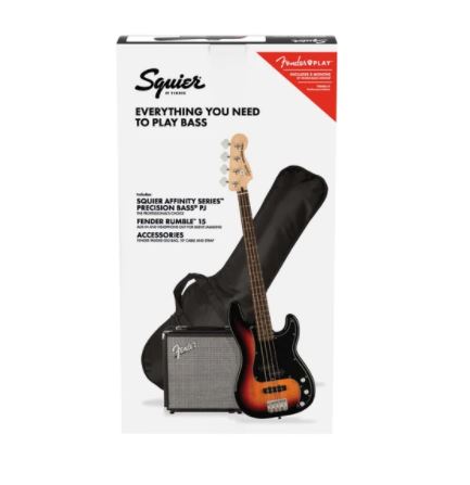 Squier Affinity Series Pj Bass Guitar Pack, Laurel Fb, 3-tone Sunburst, 230v, Eu |  SQUIER BY FENDER |  BASS GUITAR |  Zoso Music