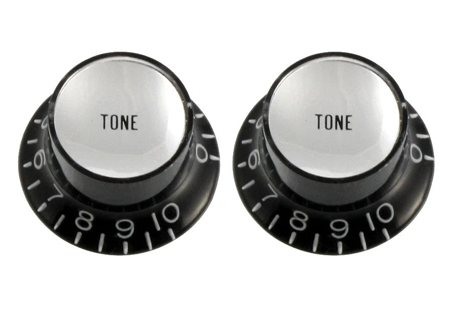 ALLPARTS PK-0182-023 Tone Reflector Knobs - Black with Silver (Pack of 2) | Zoso Music Sdn Bhd